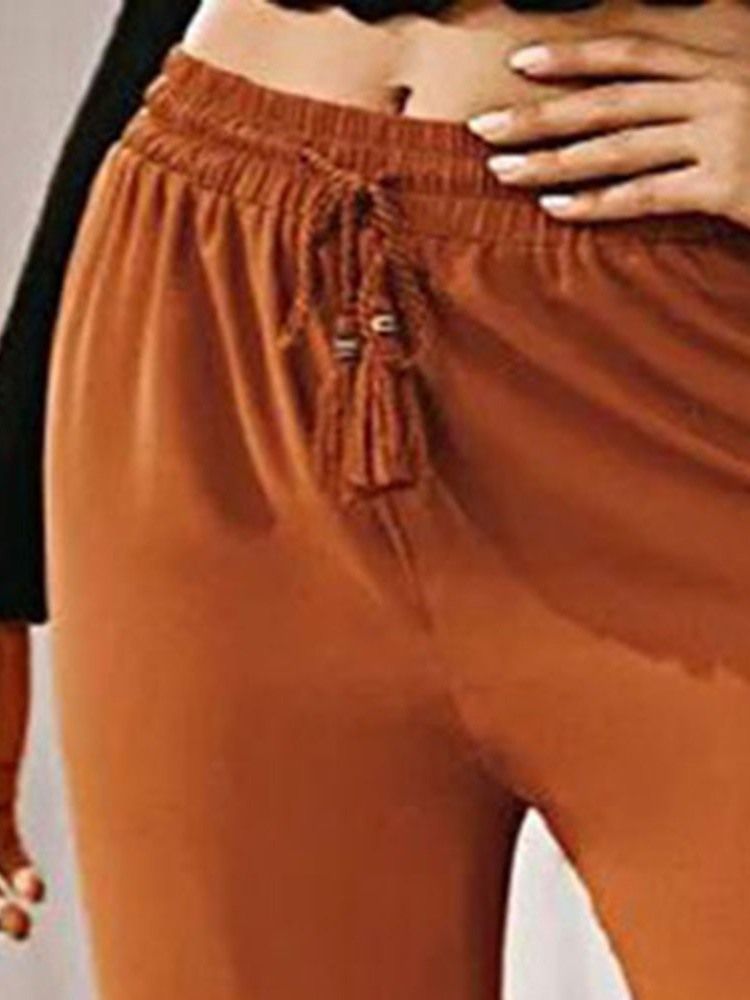 Calça Casual Feminina Liso Solto Pregueado Bellbottoms Comprimento Completo