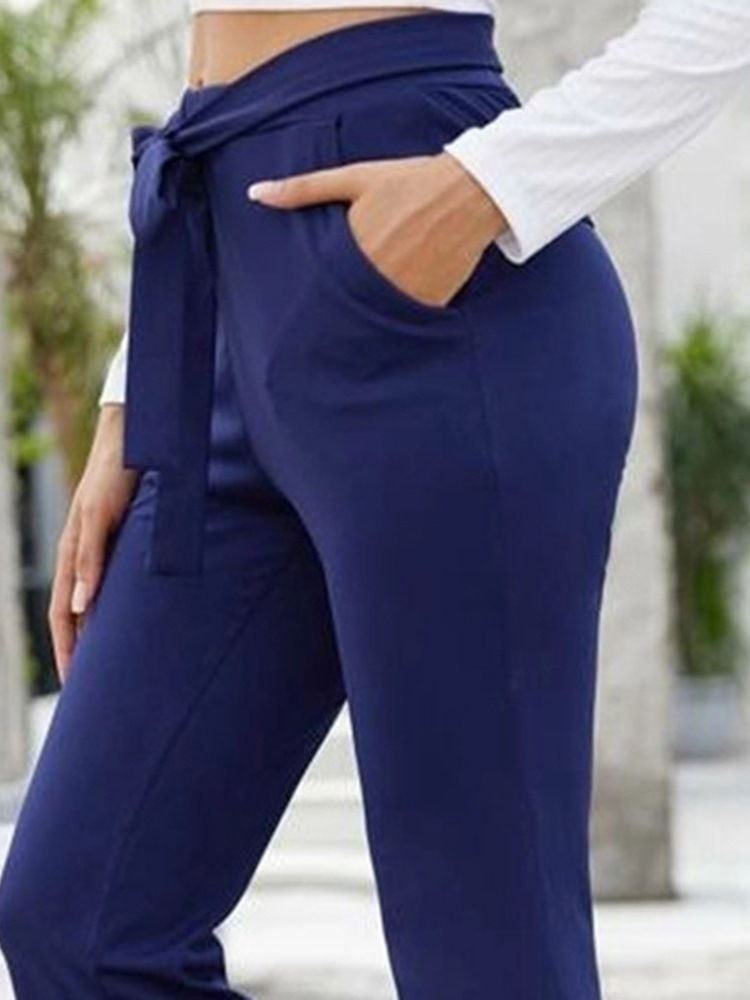 Calça Casual Feminina Magra Liso Cintura Alta E Comprimento Total