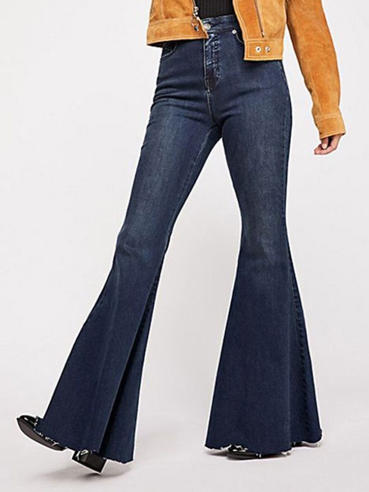 Calça Casual Feminina Magra Liso Comprimento Total Bellbottoms