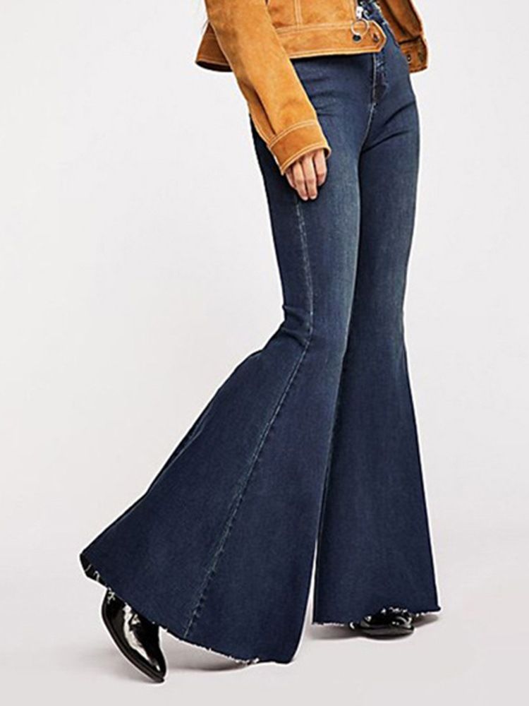 Calça Casual Feminina Magra Liso Comprimento Total Bellbottoms