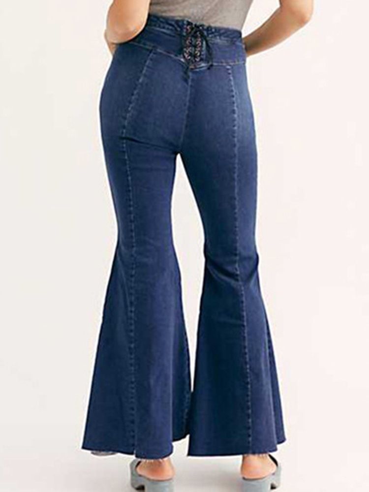 Calça Casual Feminina Magra Liso Comprimento Total Bellbottoms