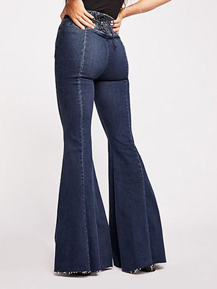 Calça Casual Feminina Magra Liso Comprimento Total Bellbottoms