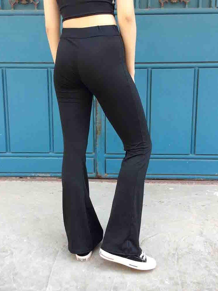 Calça Casual Feminina Magra Liso Comprimento Total Bellbottoms