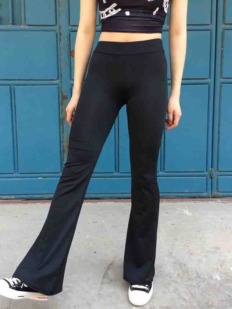 Calça Casual Feminina Magra Liso Comprimento Total Bellbottoms