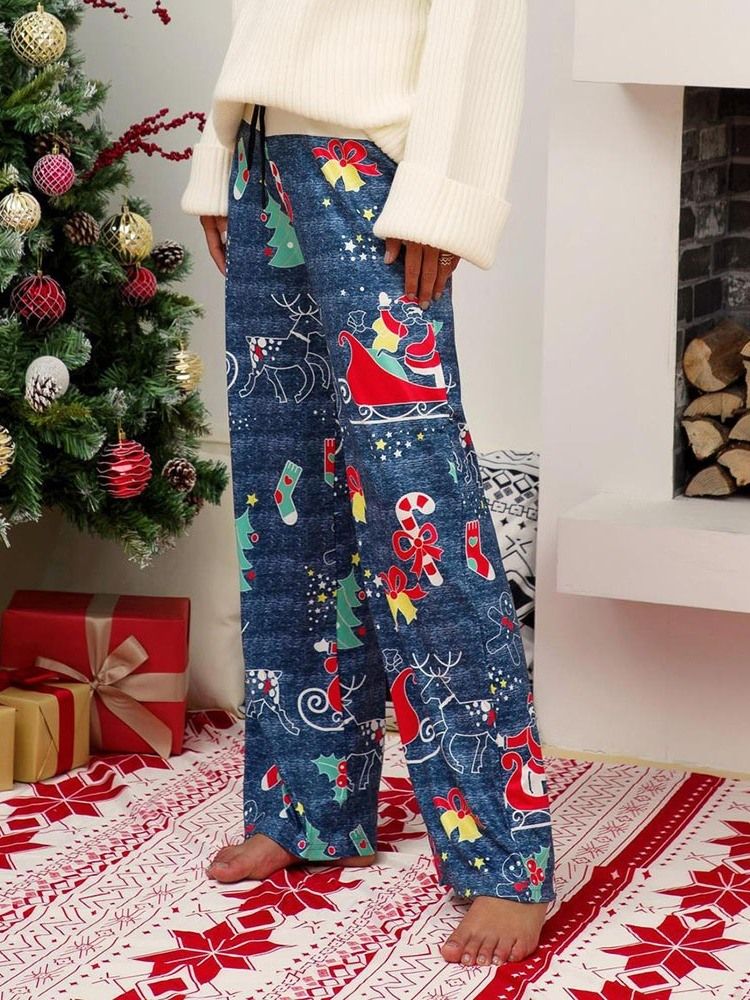 Calça Casual Feminina De Natal Solta Comprimento Completo