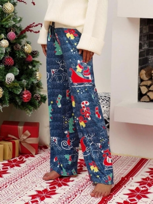 Calça Casual Feminina De Natal Solta Comprimento Completo