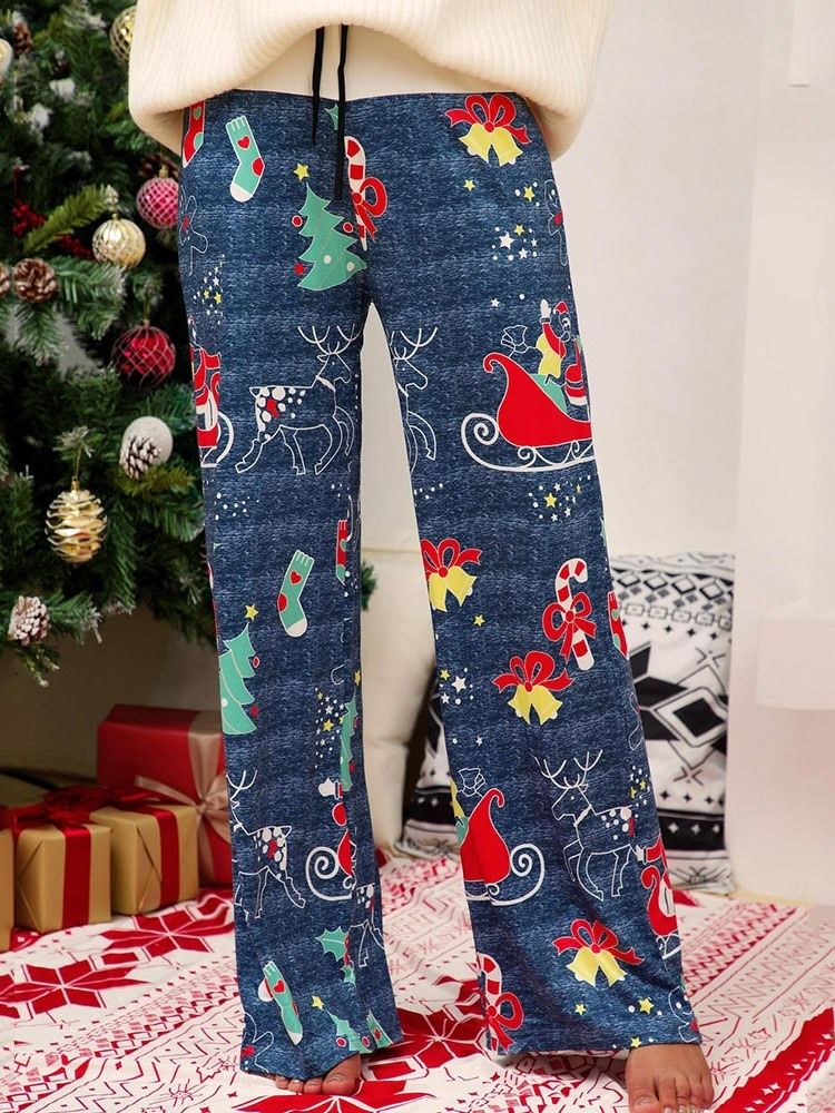 Calça Casual Feminina De Natal Solta Comprimento Completo