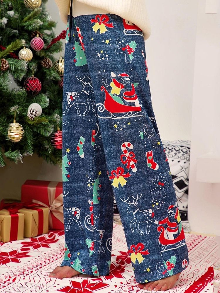 Calça Casual Feminina De Natal Solta Comprimento Completo