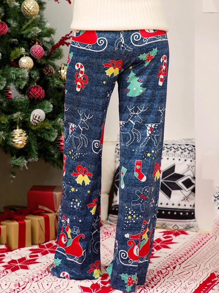 Calça Casual Feminina De Natal Solta Comprimento Completo