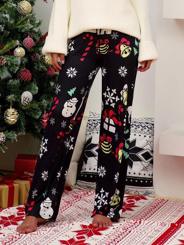 Calça Casual Feminina De Natal Solta Comprimento Completo