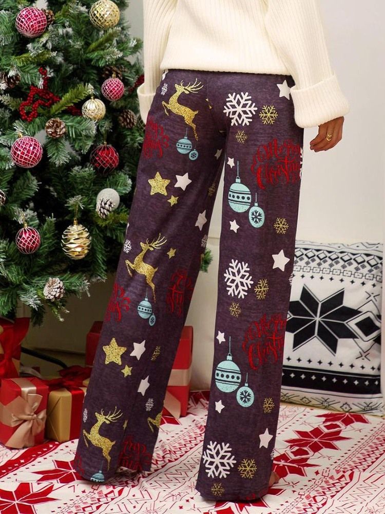 Calça Casual Feminina De Natal Solta Comprimento Completo