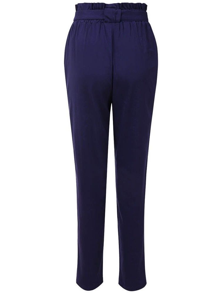 Calça Casual Feminina Simples Bowknot Slim Cintura Alta Na Altura Do Tornozelo