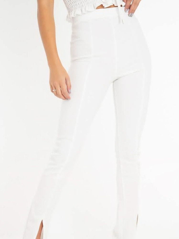 Calça Casual Feminina Simples Slim Dividida Com Cintura Alta