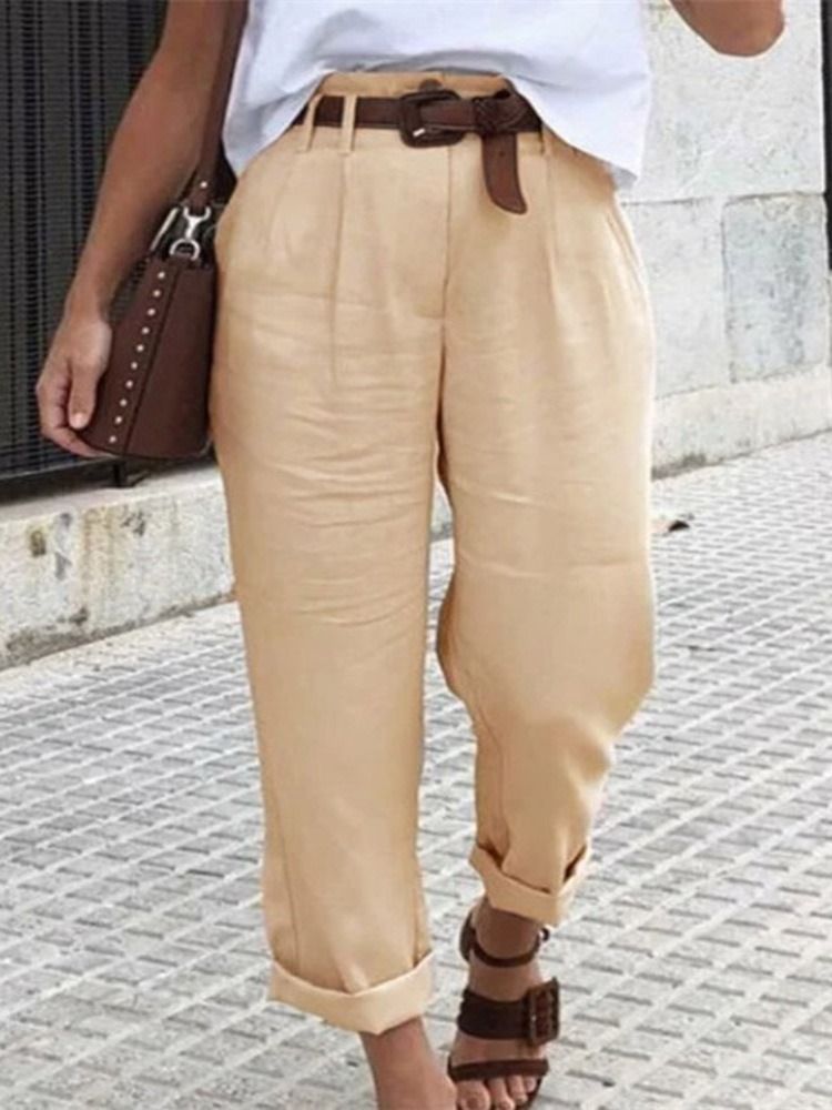 Calça Casual Feminina Simples Slim Reta Comprimento Total