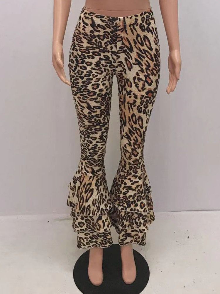 Calça Casual Feminina Slim 3d Leopard Bellbottoms