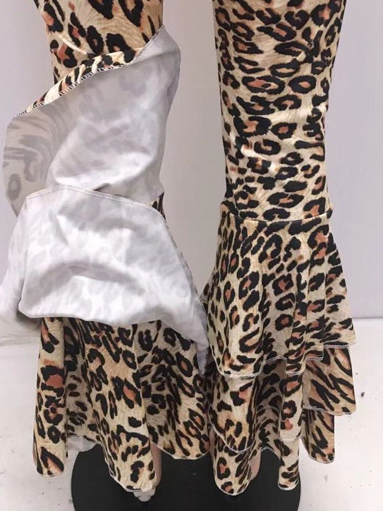 Calça Casual Feminina Slim 3d Leopard Bellbottoms