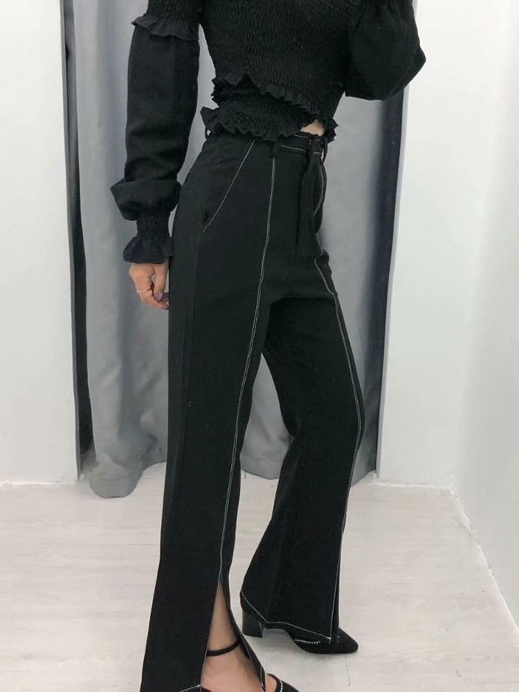 Calça Casual Feminina Slim Bellbottoms De Cintura Alta