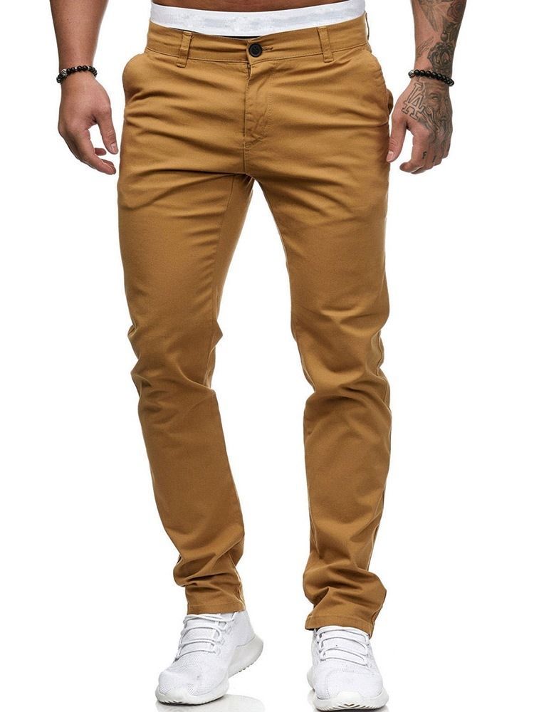 Calça Casual Masculina De Bolso Liso Com Zíper Reto