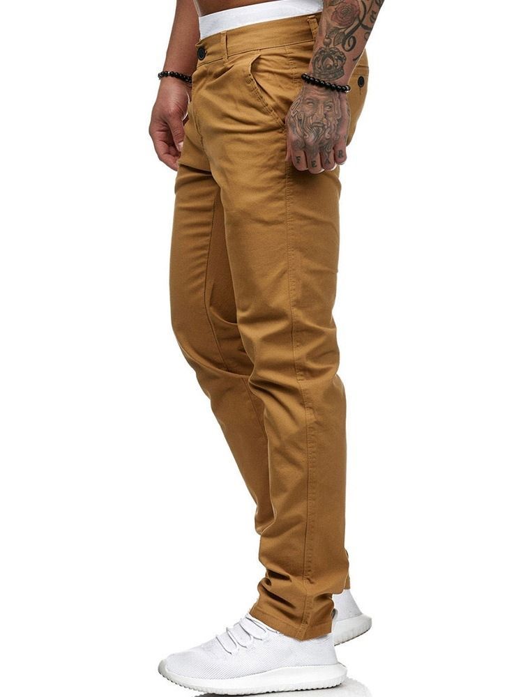 Calça Casual Masculina De Bolso Liso Com Zíper Reto