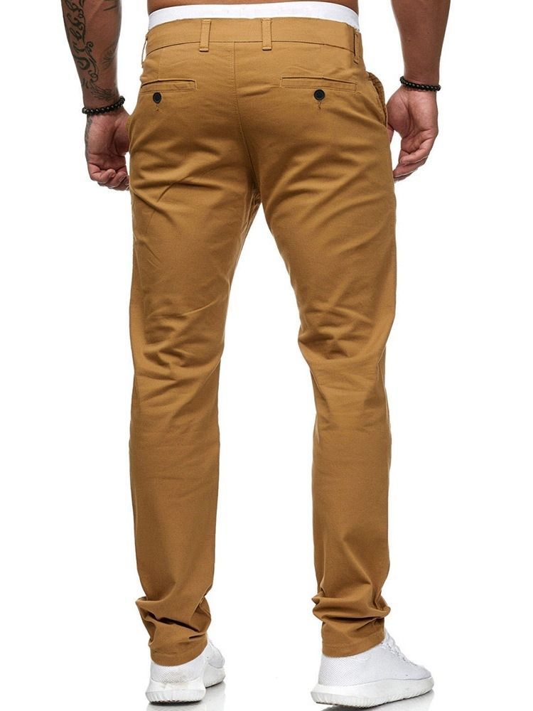 Calça Casual Masculina De Bolso Liso Com Zíper Reto