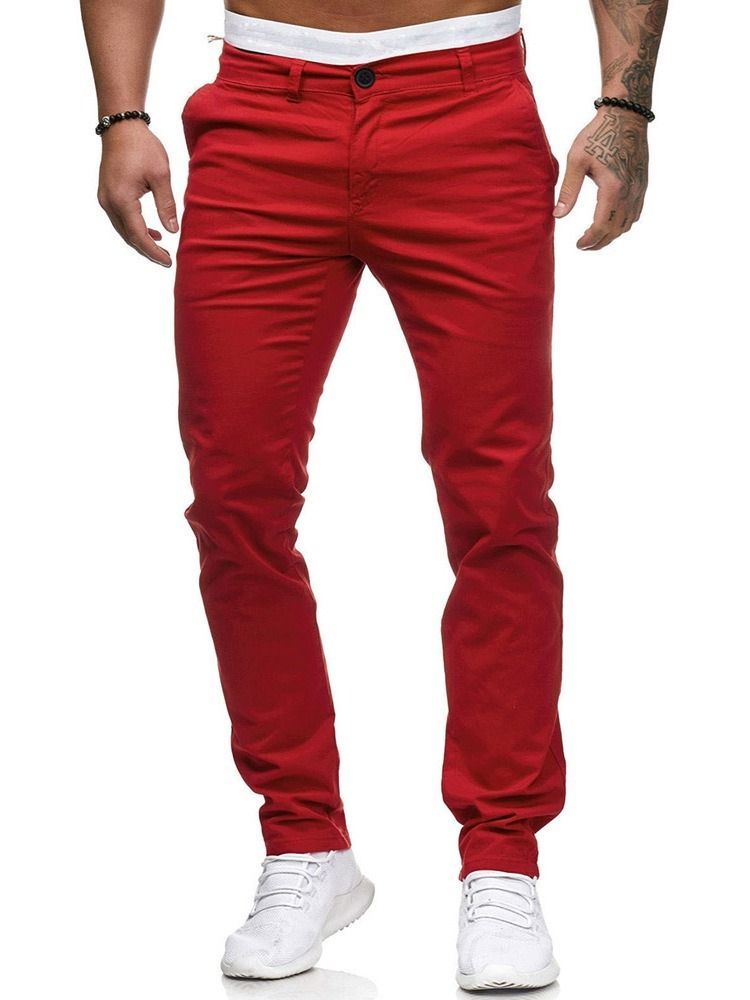 Calça Casual Masculina De Bolso Liso Com Zíper Reto