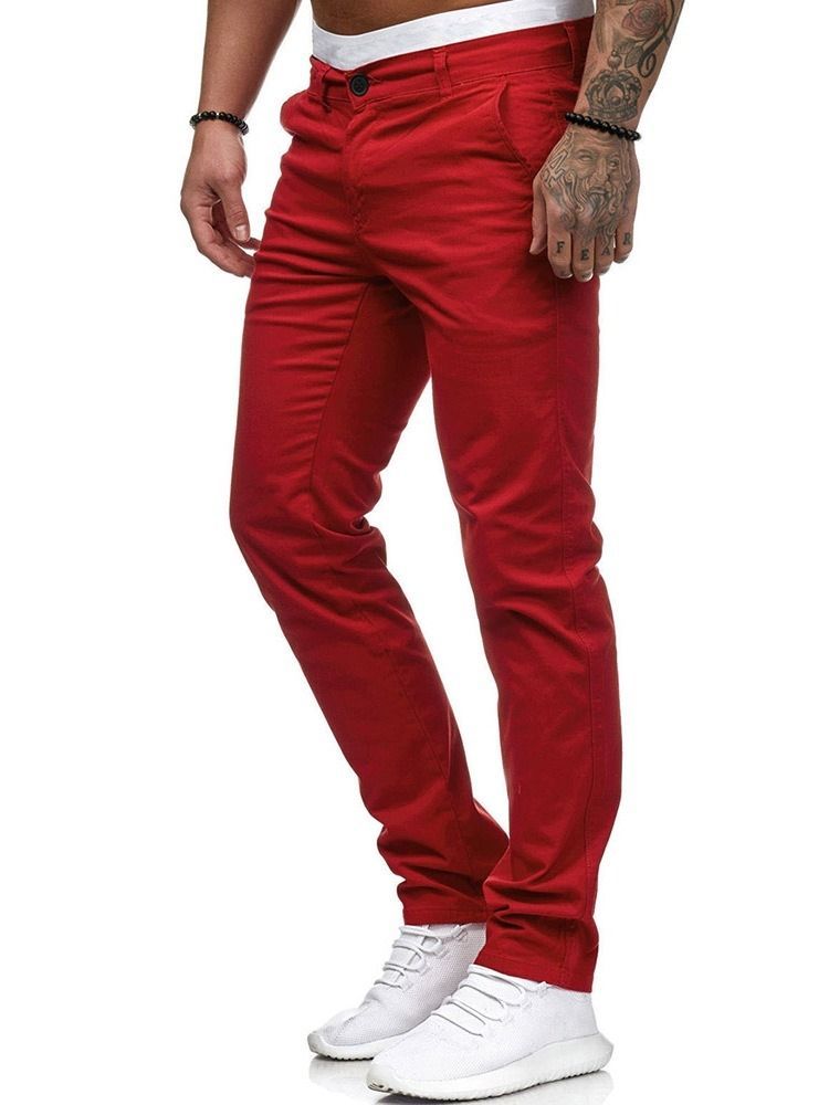 Calça Casual Masculina De Bolso Liso Com Zíper Reto