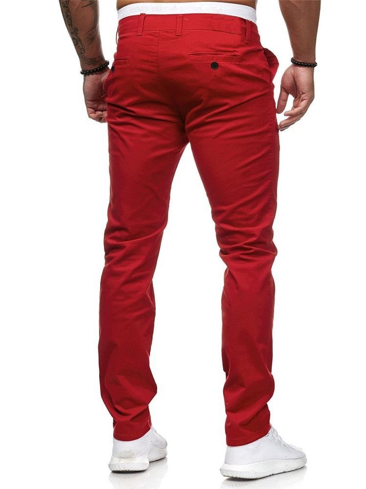 Calça Casual Masculina De Bolso Liso Com Zíper Reto