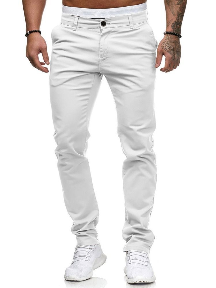 Calça Casual Masculina De Bolso Liso Com Zíper Reto