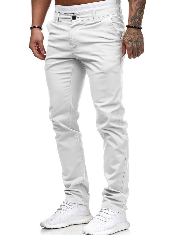 Calça Casual Masculina De Bolso Liso Com Zíper Reto