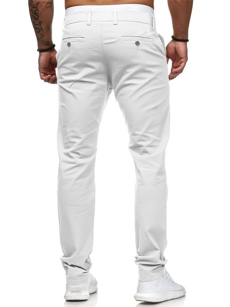 Calça Casual Masculina De Bolso Liso Com Zíper Reto