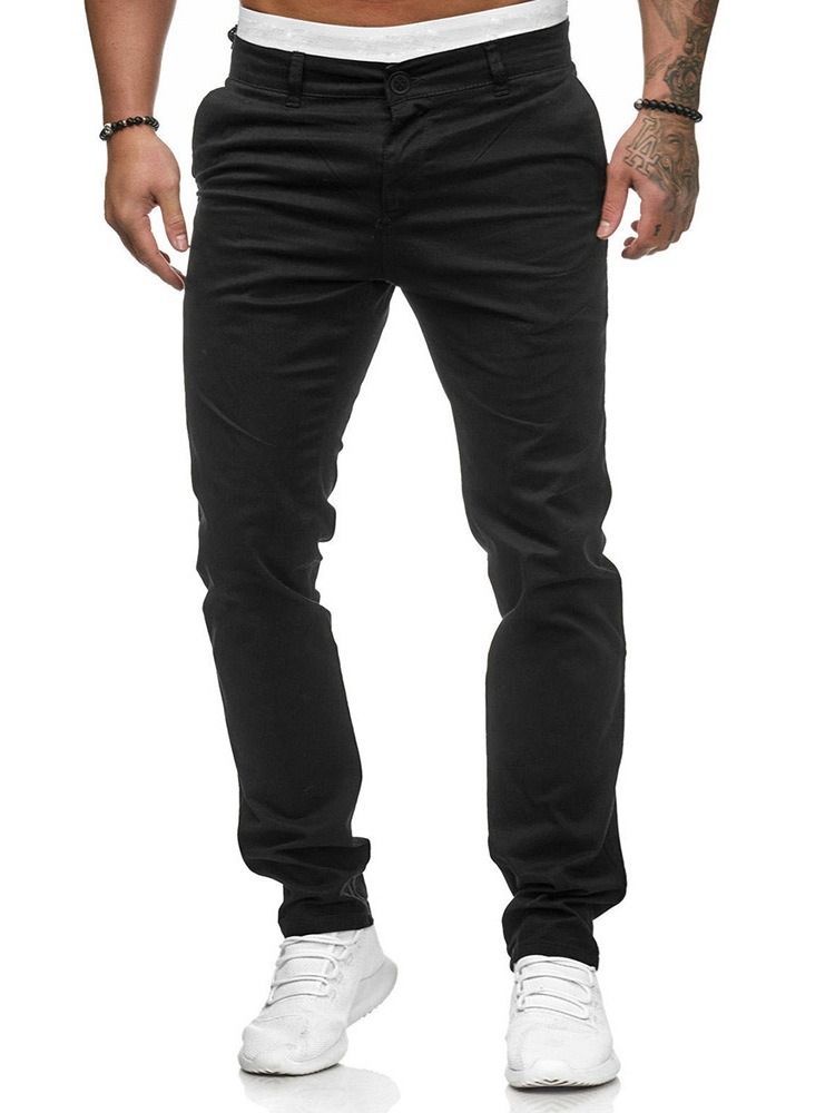 Calça Casual Masculina De Bolso Liso Com Zíper Reto