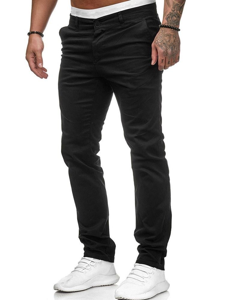 Calça Casual Masculina De Bolso Liso Com Zíper Reto