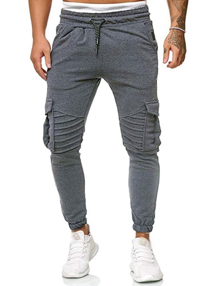 Calça Casual Masculina De Bolso Simples Com Cordões