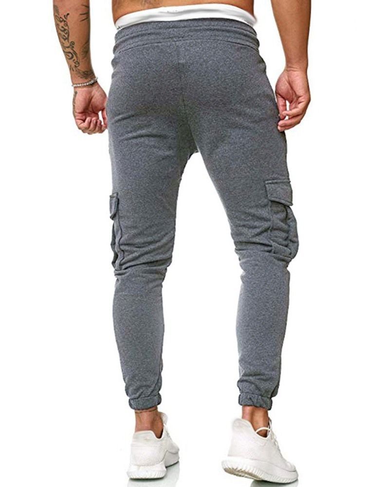 Calça Casual Masculina De Bolso Simples Com Cordões