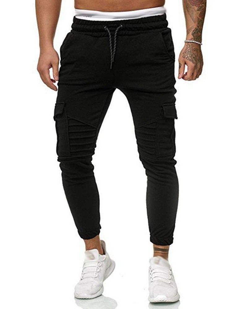 Calça Casual Masculina De Bolso Simples Com Cordões