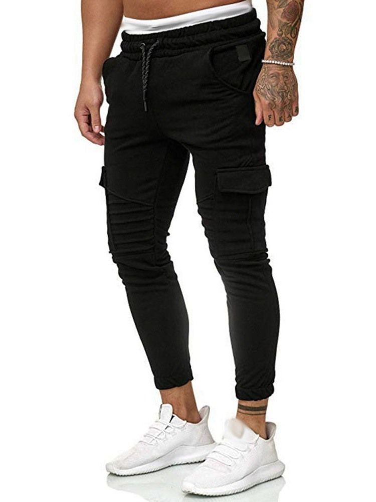 Calça Casual Masculina De Bolso Simples Com Cordões