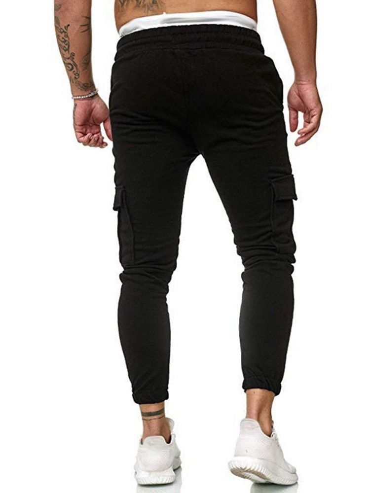 Calça Casual Masculina De Bolso Simples Com Cordões