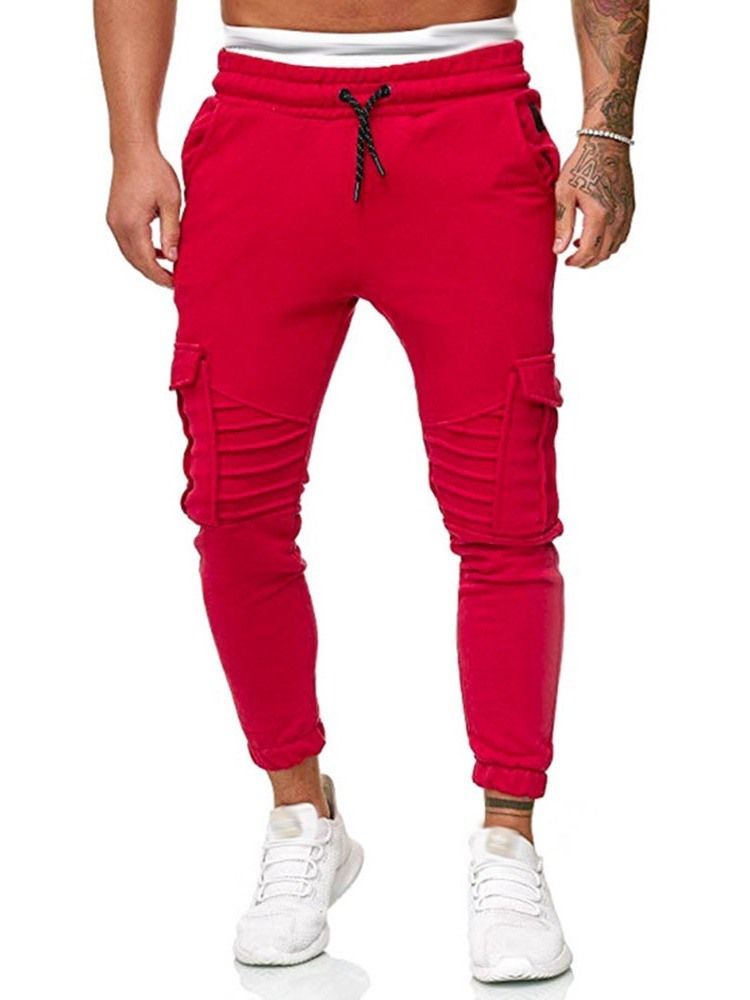 Calça Casual Masculina De Bolso Simples Com Cordões