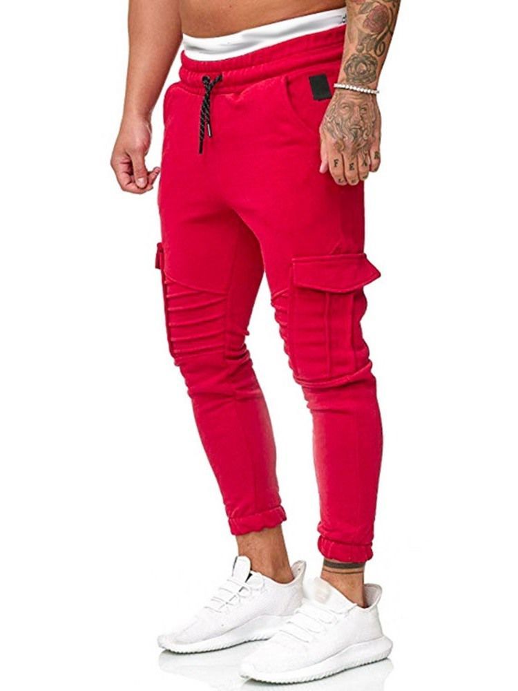 Calça Casual Masculina De Bolso Simples Com Cordões