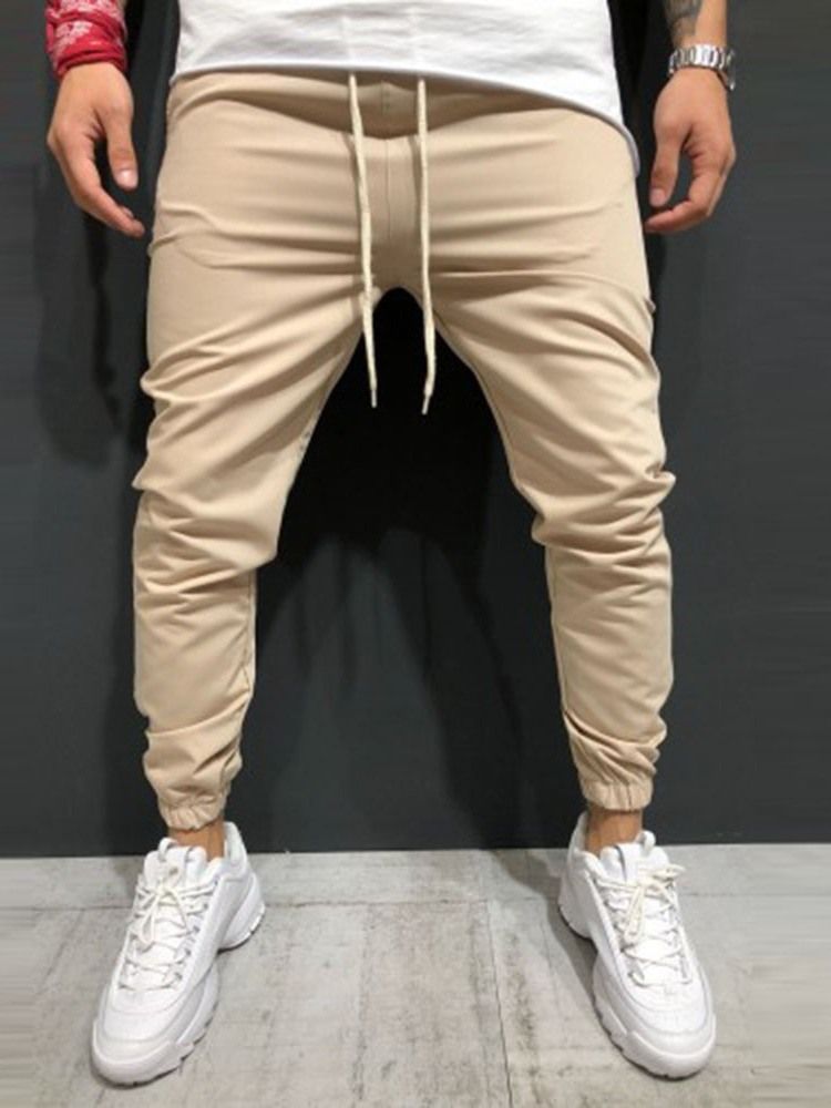 Calça Casual Masculina De Bolso Simples Com Cordões