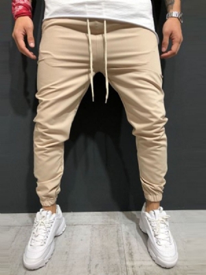 Calça Casual Masculina De Bolso Simples Com Cordões