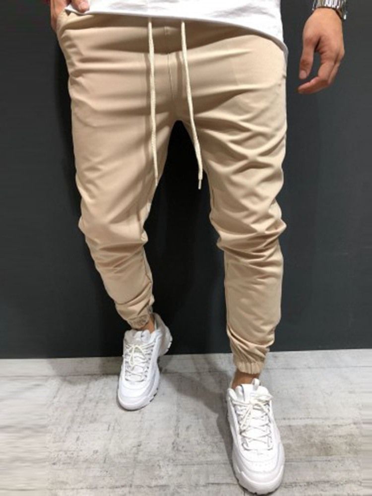 Calça Casual Masculina De Bolso Simples Com Cordões