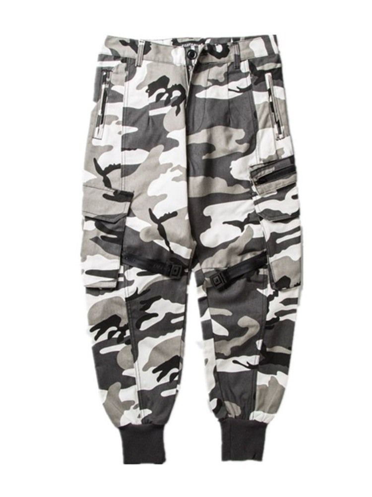 Calça Casual Masculina De Botão De Camuflagem Geral