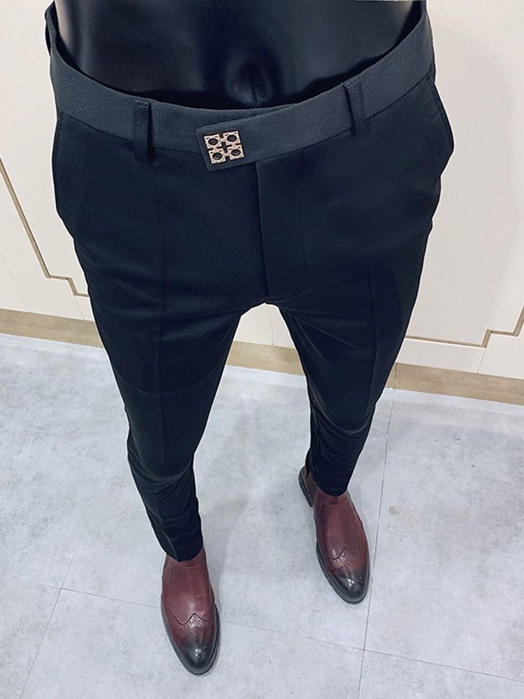 Calça Casual Masculina De Botão Liso Com Zíper Reto