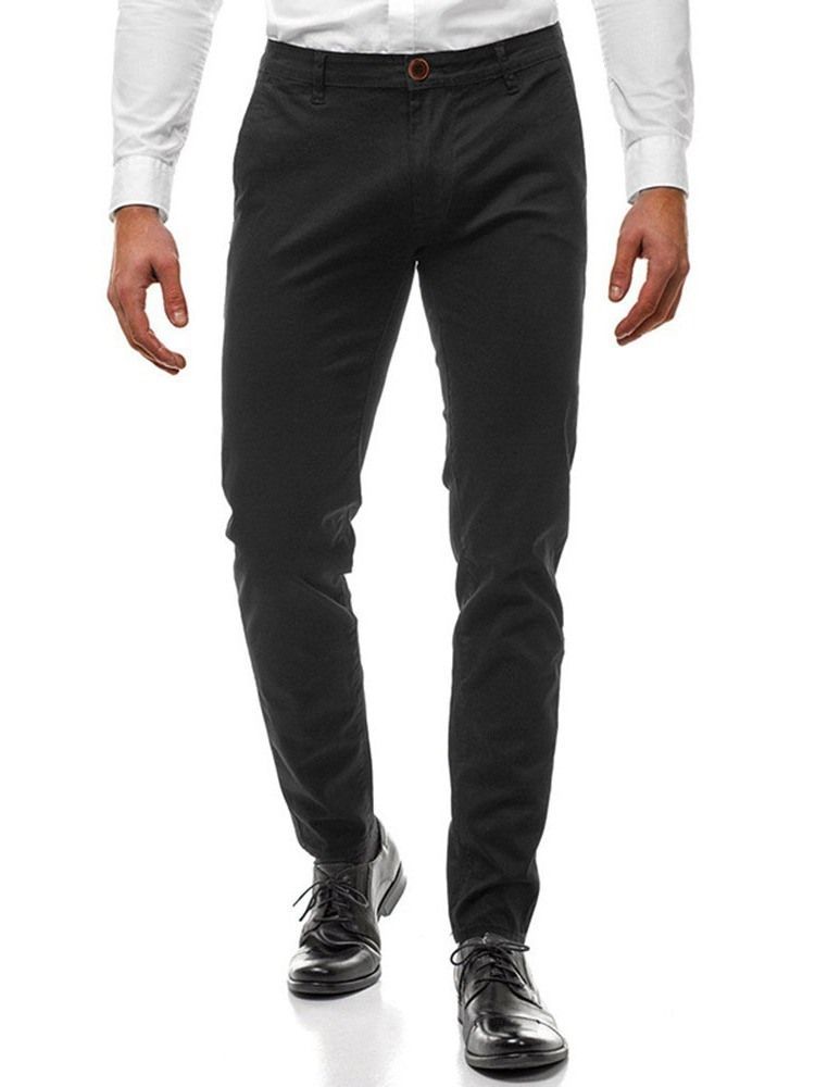 Calça Casual Masculina De Cintura Média Com Botão