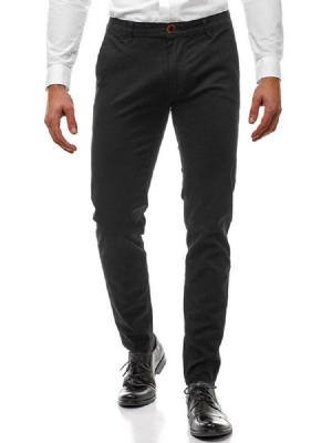 Calça Casual Masculina De Cintura Média Com Botão