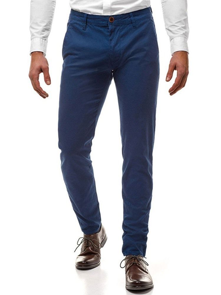 Calça Casual Masculina De Cintura Média Com Botão