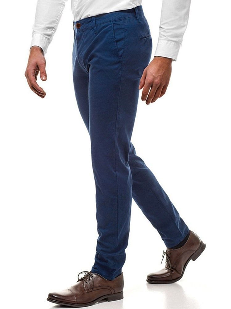 Calça Casual Masculina De Cintura Média Com Botão