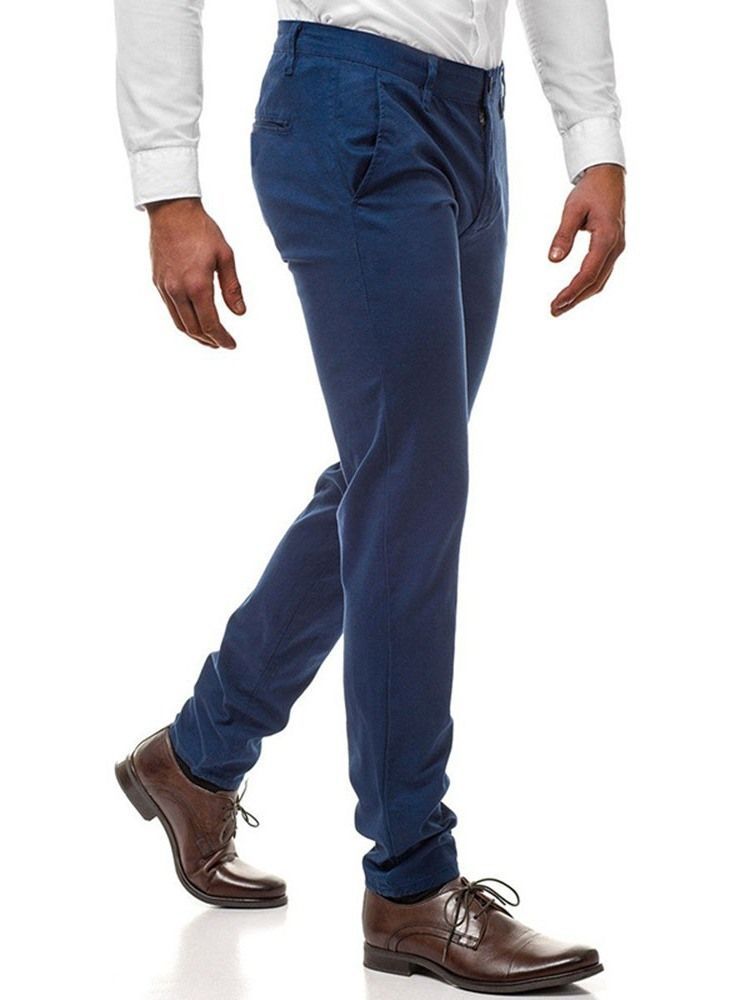 Calça Casual Masculina De Cintura Média Com Botão