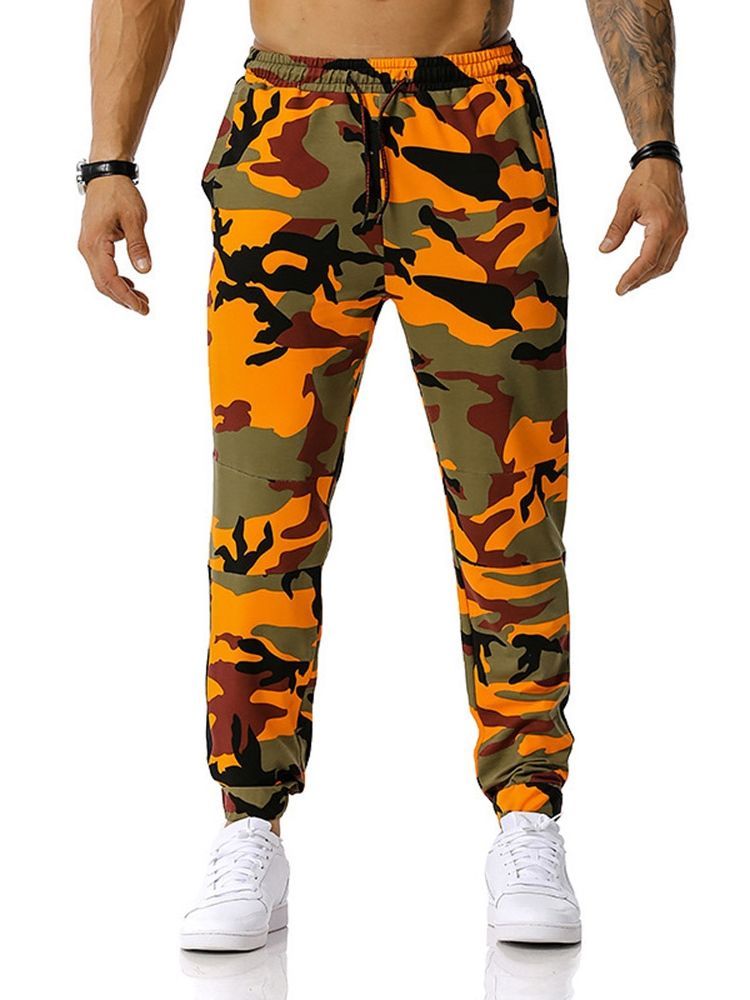 Calça Casual Masculina Com Cordões Camuflados Com Cordões Na Cintura Média